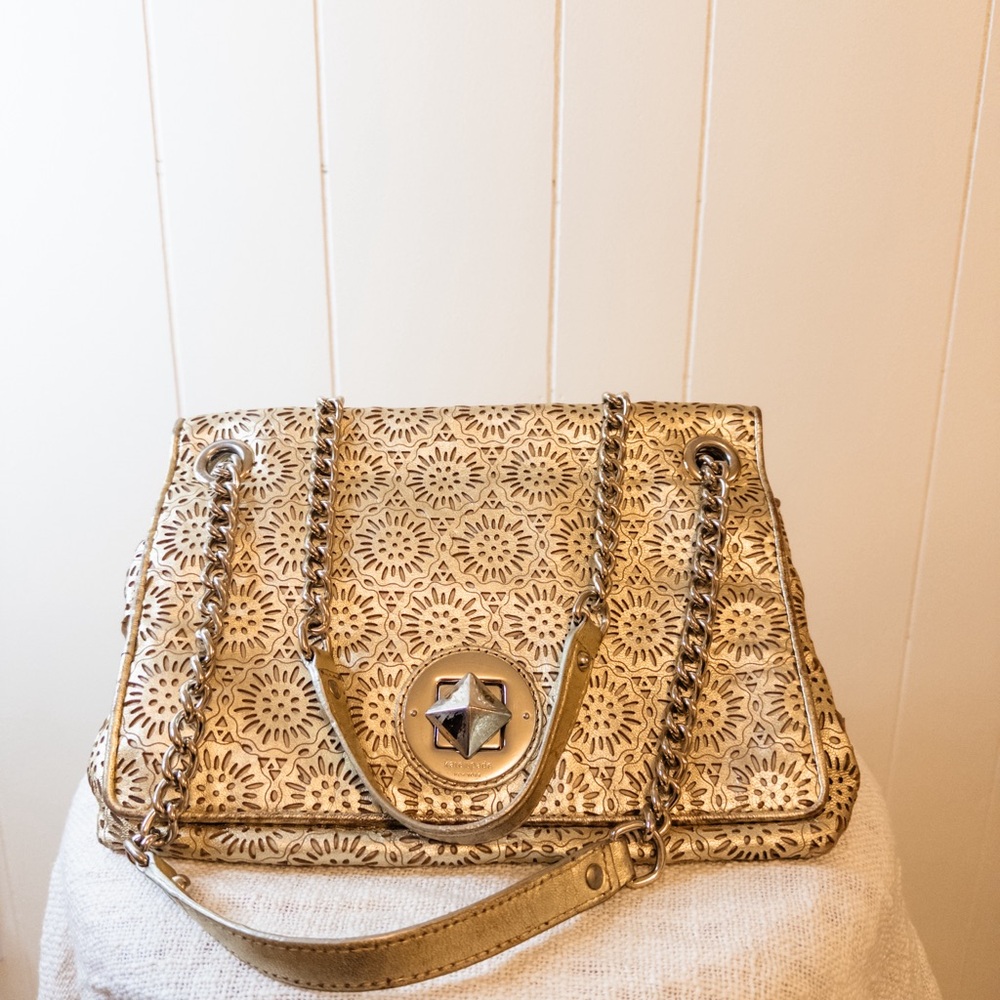 Kate Spade gold leather chainlink handbag, unique. - Picture 2 of 5
